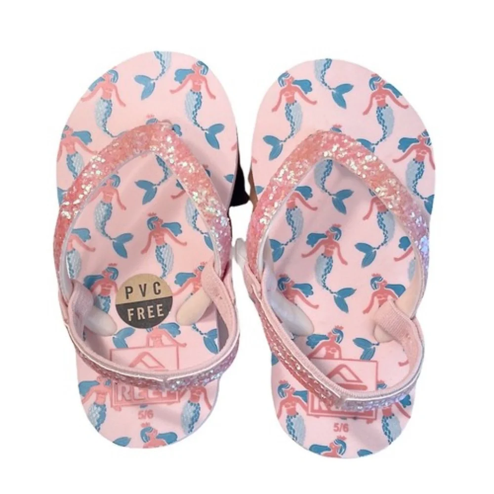 Reef Ahi Girls Flip Flop‎ Pink Mermaid Sandals Size 3/4 Toddler